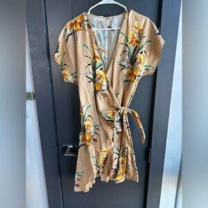 & Other Stories Tan and Yellow Floral Midi Dress